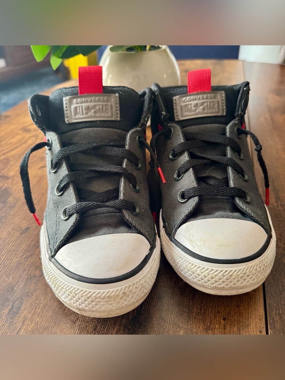 Converse Kids' All Star High-Top Sneakers - Black with Red Pull Tab Size: 3